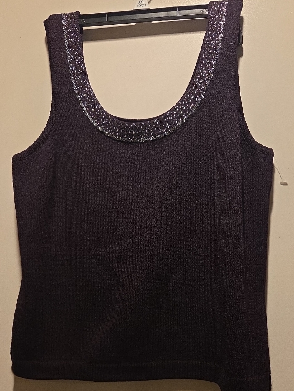 St. John Deep Purple Beaded Scoop Neck Knit Tank,sz S.
